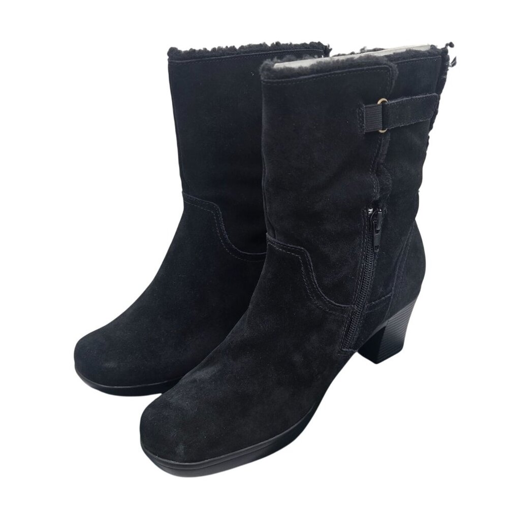 Womens Clarks Bendables Winter Boots Size 9.5 Black Suede With Box